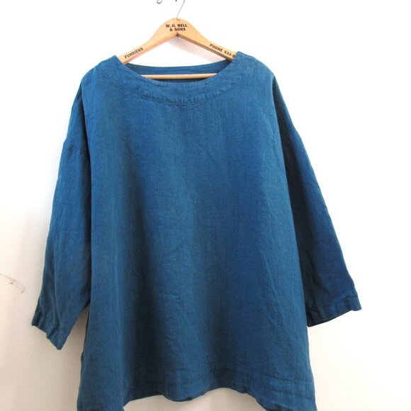 Bryn Walker Pure Linen Teal Tunic Top - Picture 1 of 3